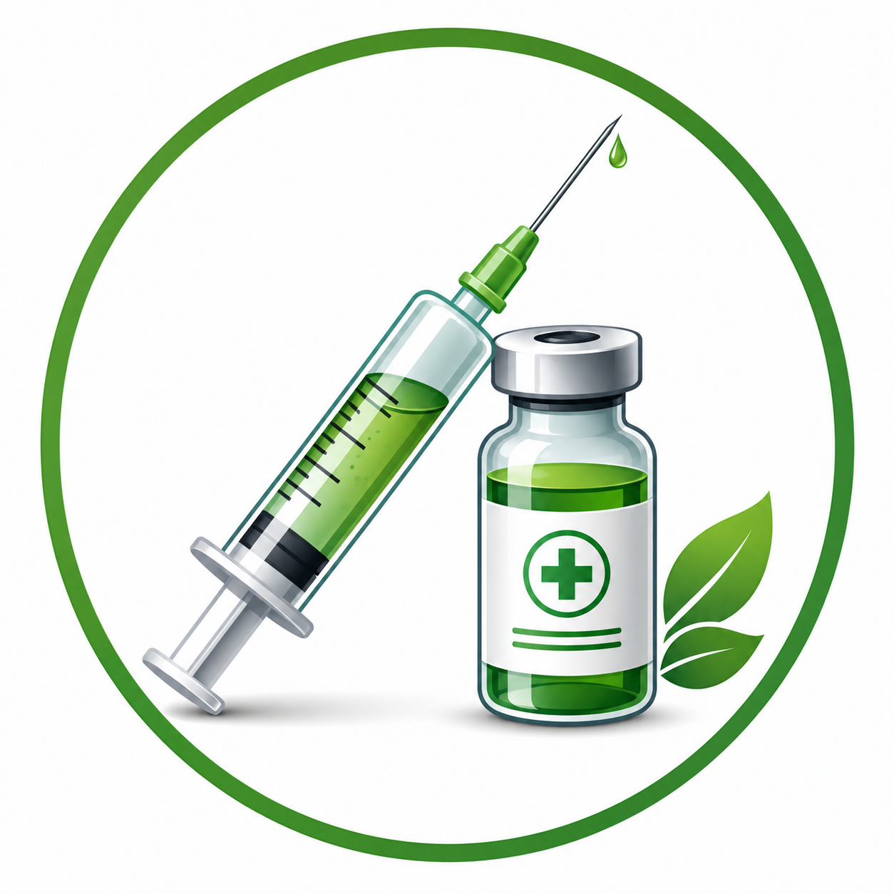 Sterile injectable medicine syringe and vial icon for healthcare products